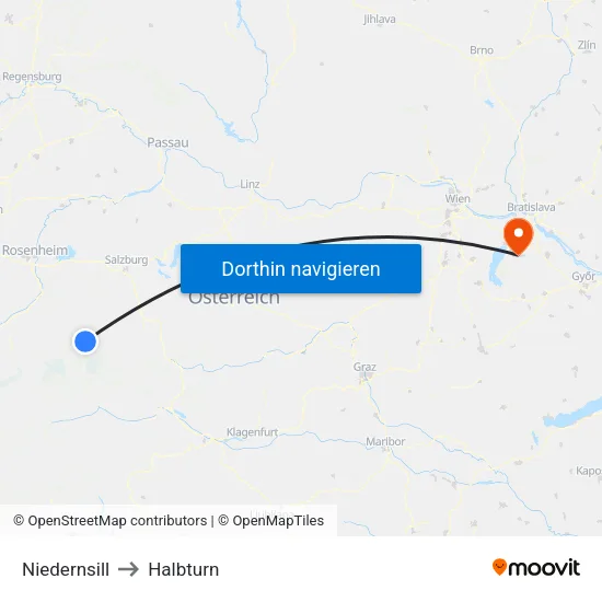 Niedernsill to Halbturn map