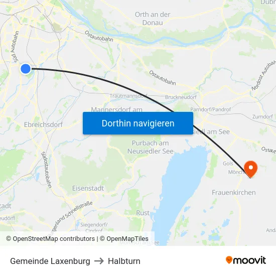 Gemeinde Laxenburg to Halbturn map