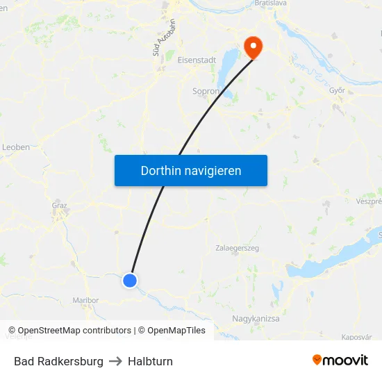 Bad Radkersburg to Halbturn map