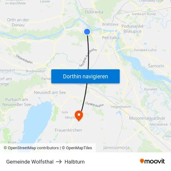 Gemeinde Wolfsthal to Halbturn map