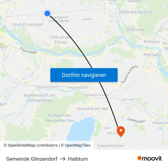 Gemeinde Glinzendorf to Halbturn map