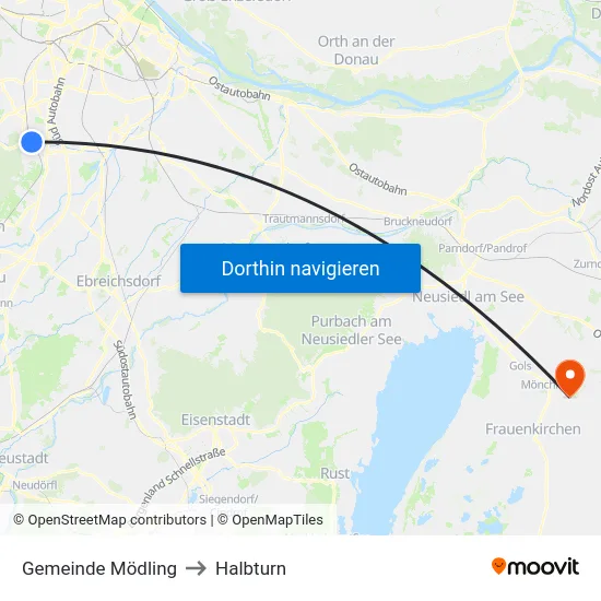 Gemeinde Mödling to Halbturn map