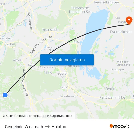 Gemeinde Wiesmath to Halbturn map