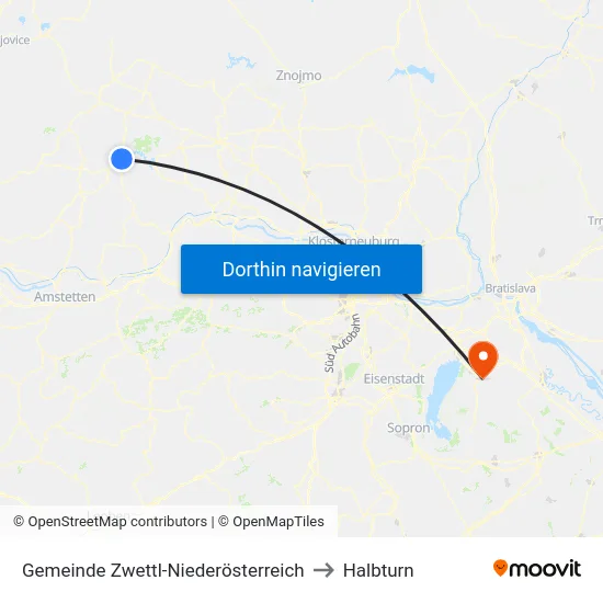 Gemeinde Zwettl-Niederösterreich to Halbturn map