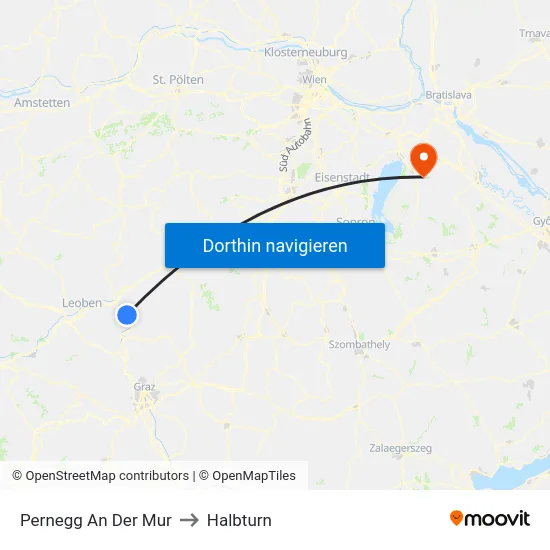 Pernegg An Der Mur to Halbturn map