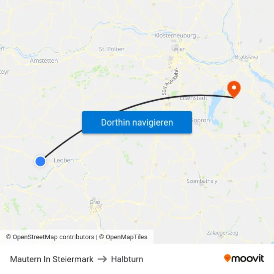 Mautern In Steiermark to Halbturn map