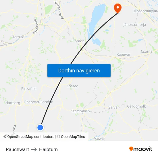 Rauchwart to Halbturn map