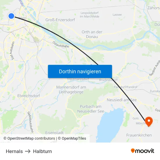 Hernals to Halbturn map