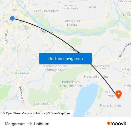 Margareten to Halbturn map