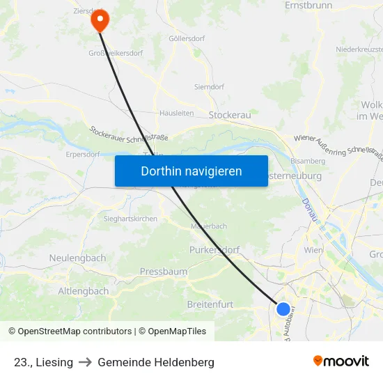 23., Liesing to Gemeinde Heldenberg map