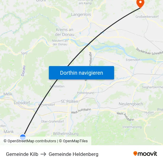 Gemeinde Kilb to Gemeinde Heldenberg map