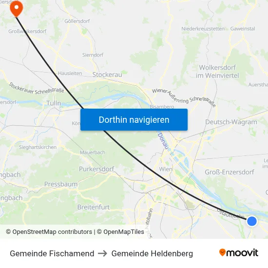 Gemeinde Fischamend to Gemeinde Heldenberg map