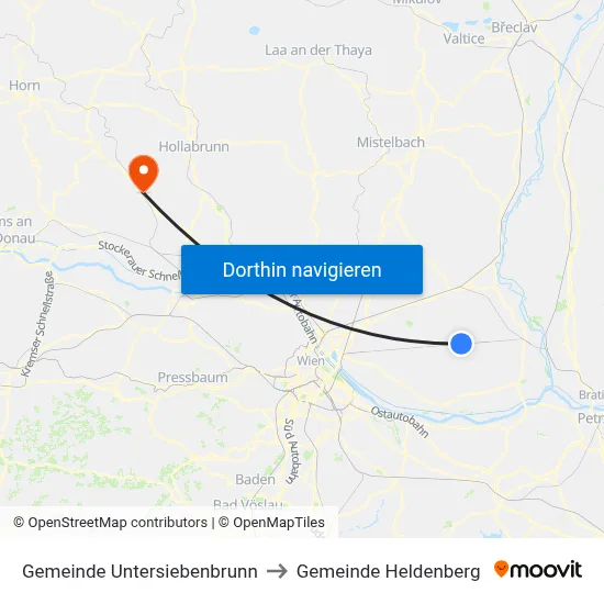 Gemeinde Untersiebenbrunn to Gemeinde Heldenberg map