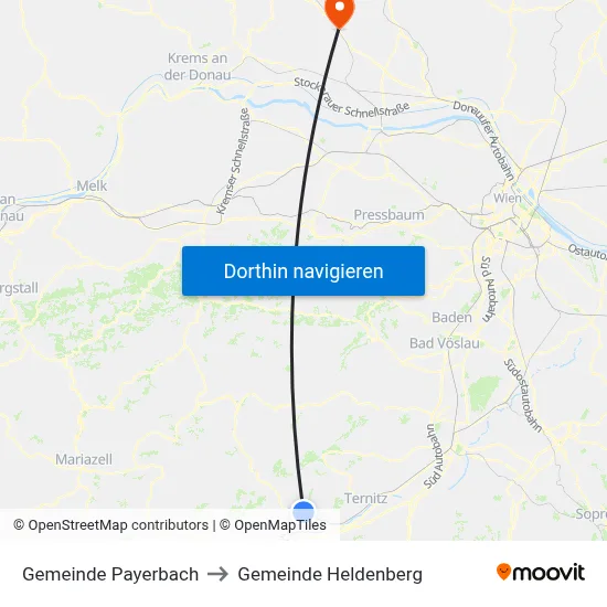 Gemeinde Payerbach to Gemeinde Heldenberg map