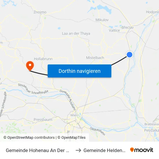 Gemeinde Hohenau An Der March to Gemeinde Heldenberg map
