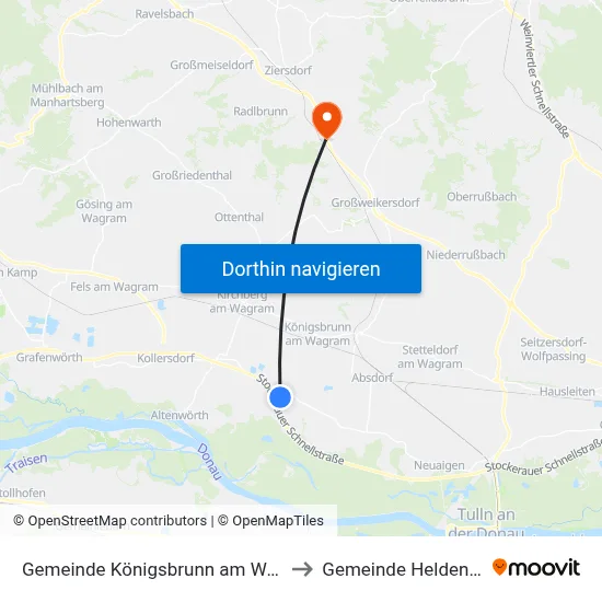 Gemeinde Königsbrunn am Wagram to Gemeinde Heldenberg map