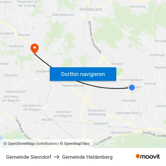Gemeinde Sierndorf to Gemeinde Heldenberg map