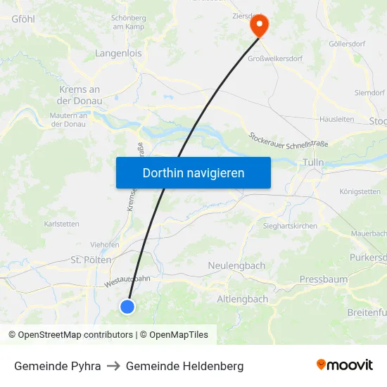 Gemeinde Pyhra to Gemeinde Heldenberg map