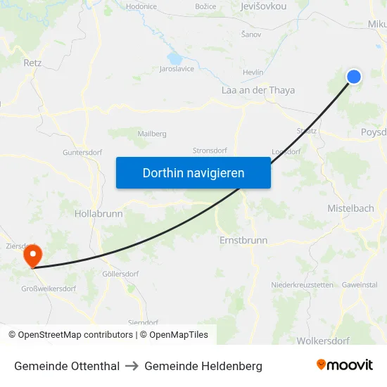 Gemeinde Ottenthal to Gemeinde Heldenberg map