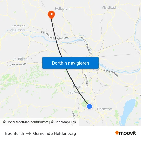 Ebenfurth to Gemeinde Heldenberg map