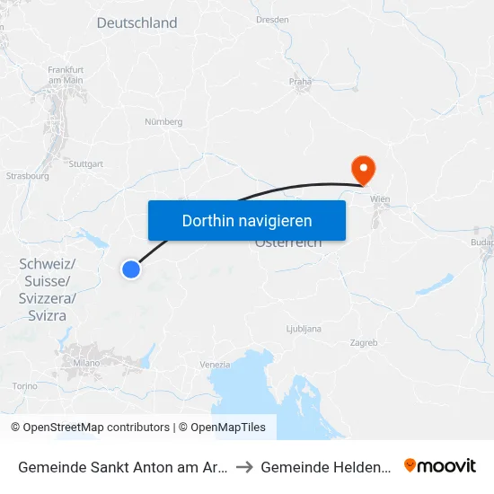 Gemeinde Sankt Anton am Arlberg to Gemeinde Heldenberg map