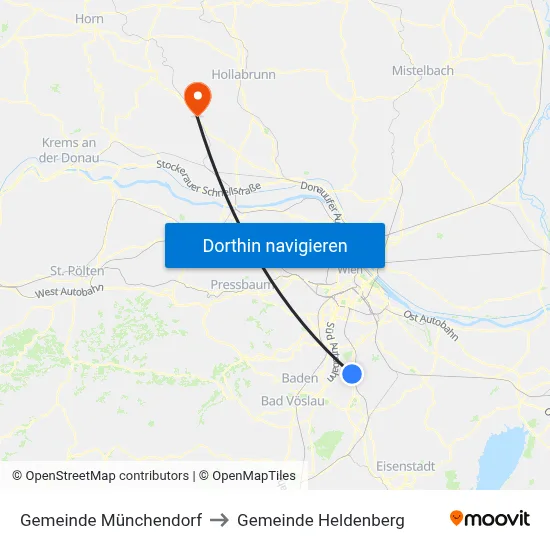 Gemeinde Münchendorf to Gemeinde Heldenberg map