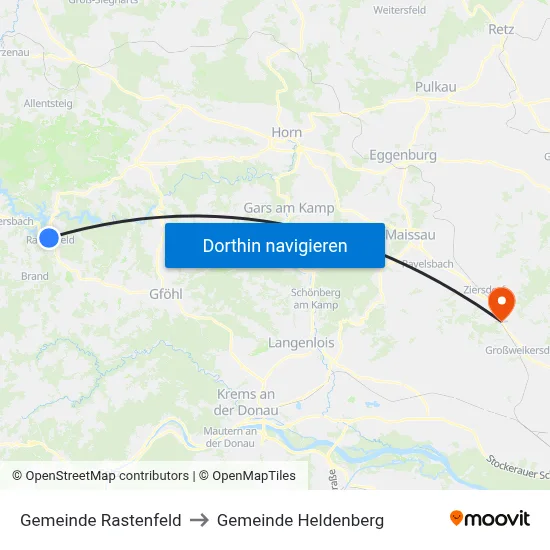 Gemeinde Rastenfeld to Gemeinde Heldenberg map