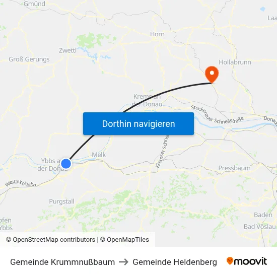 Gemeinde Krummnußbaum to Gemeinde Heldenberg map