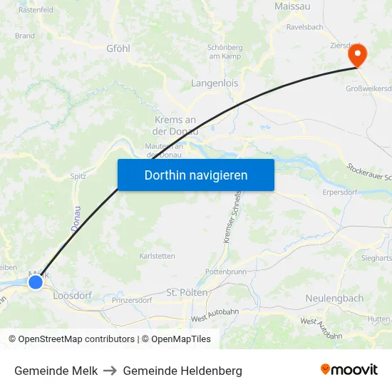 Gemeinde Melk to Gemeinde Heldenberg map