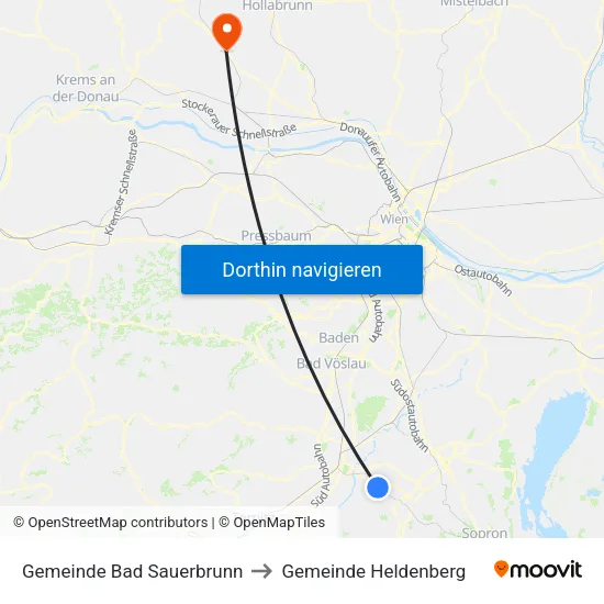 Gemeinde Bad Sauerbrunn to Gemeinde Heldenberg map