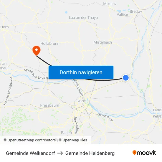 Gemeinde Weikendorf to Gemeinde Heldenberg map