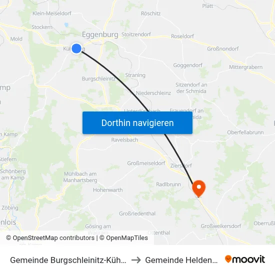 Gemeinde Burgschleinitz-Kühnring to Gemeinde Heldenberg map