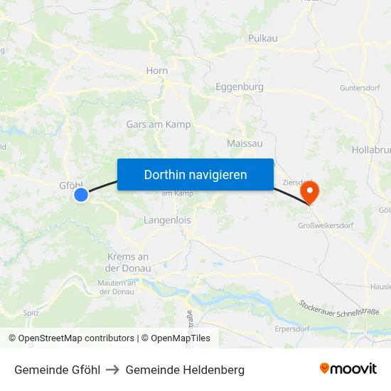 Gemeinde Gföhl to Gemeinde Heldenberg map
