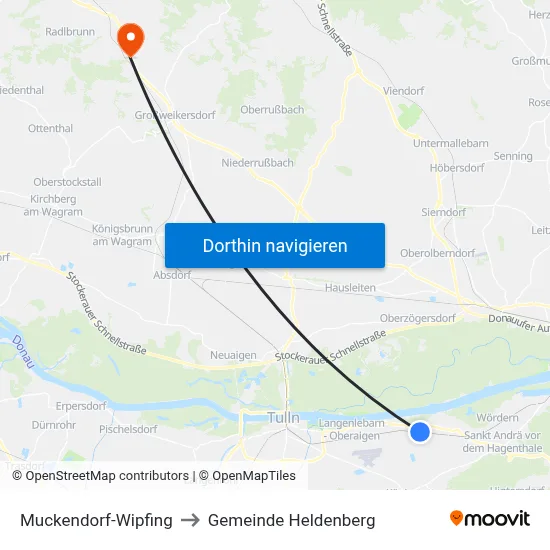 Muckendorf-Wipfing to Gemeinde Heldenberg map