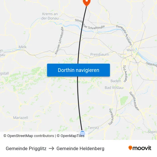 Gemeinde Prigglitz to Gemeinde Heldenberg map