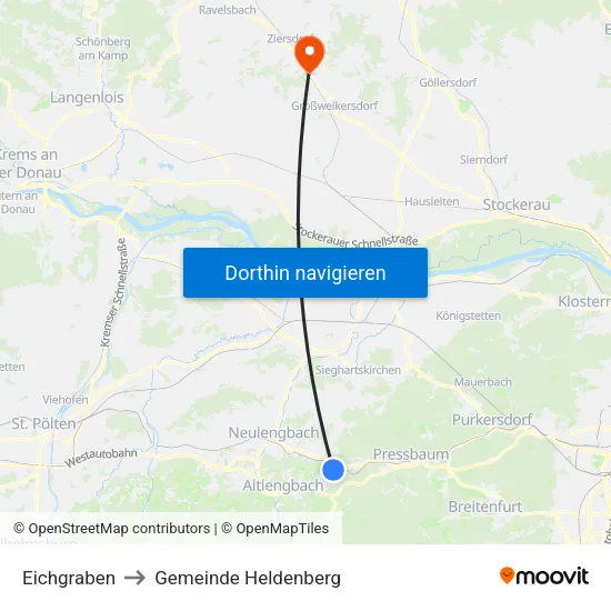 Eichgraben to Gemeinde Heldenberg map