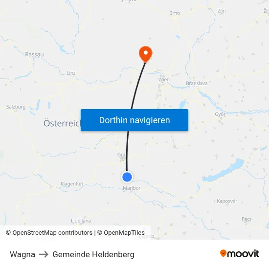 Wagna to Gemeinde Heldenberg map