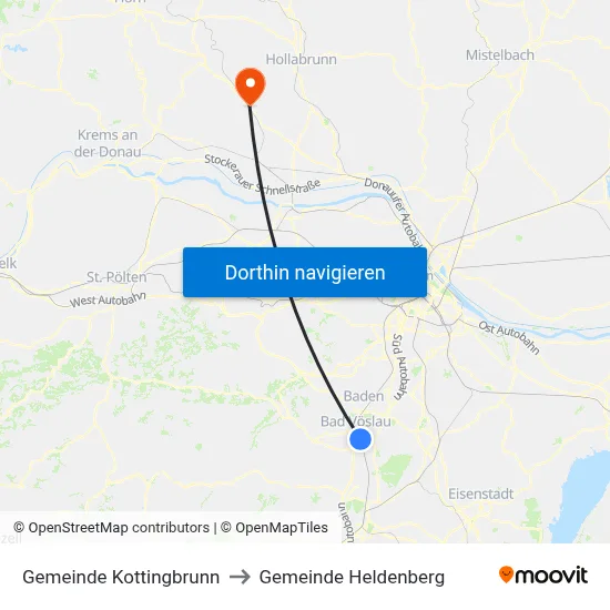 Gemeinde Kottingbrunn to Gemeinde Heldenberg map