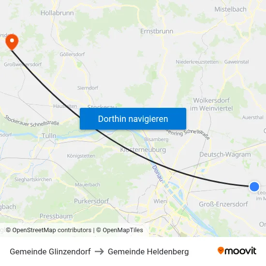 Gemeinde Glinzendorf to Gemeinde Heldenberg map