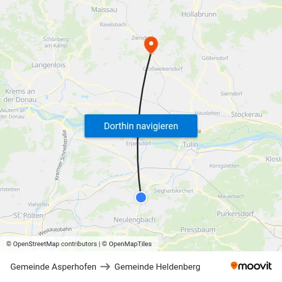 Gemeinde Asperhofen to Gemeinde Heldenberg map
