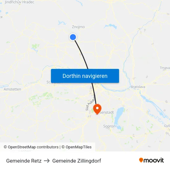 Gemeinde Retz to Gemeinde Zillingdorf map