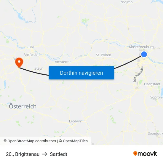 20., Brigittenau to Sattledt map