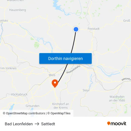 Bad Leonfelden to Sattledt map
