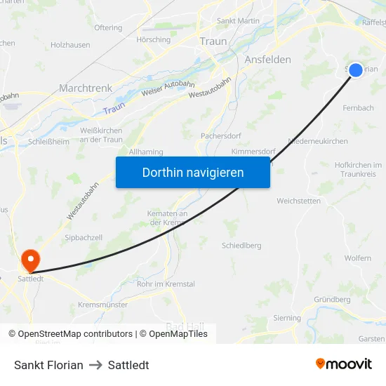 Sankt Florian to Sattledt map