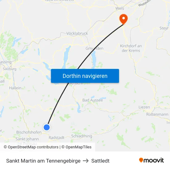 Sankt Martin am Tennengebirge to Sattledt map