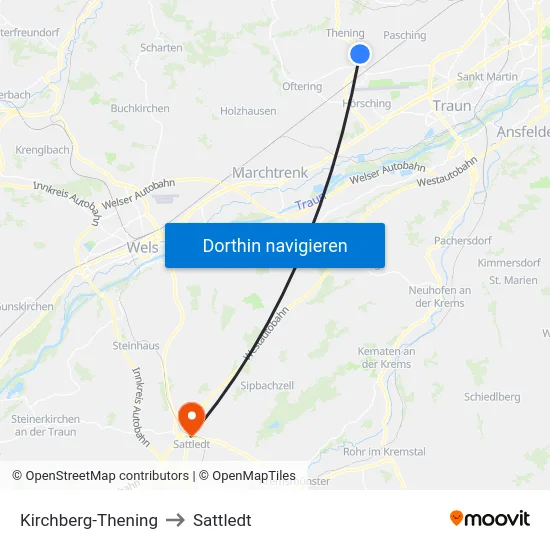 Kirchberg-Thening to Sattledt map