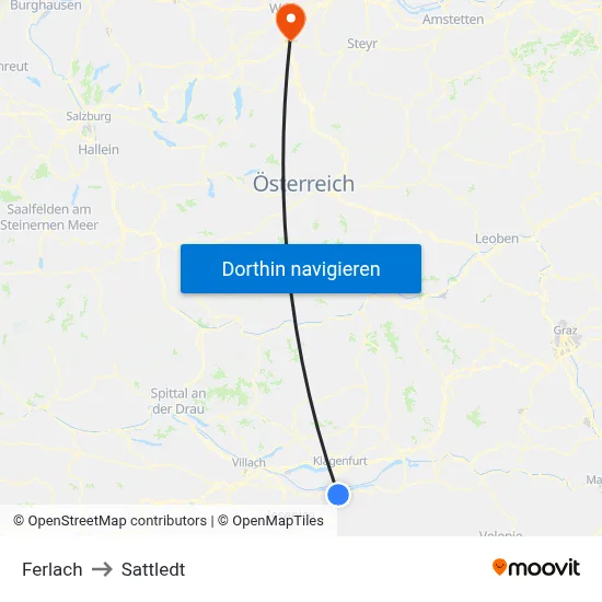 Ferlach to Sattledt map