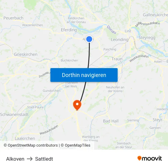Alkoven to Sattledt map