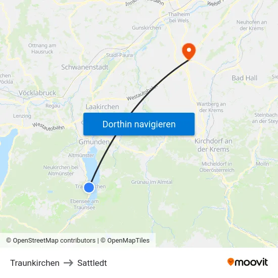 Traunkirchen to Sattledt map