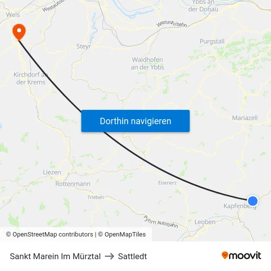 Sankt Marein Im Mürztal to Sattledt map